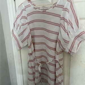 Women's Pink Martini Striped Tunic Top - Pink and White size medium.